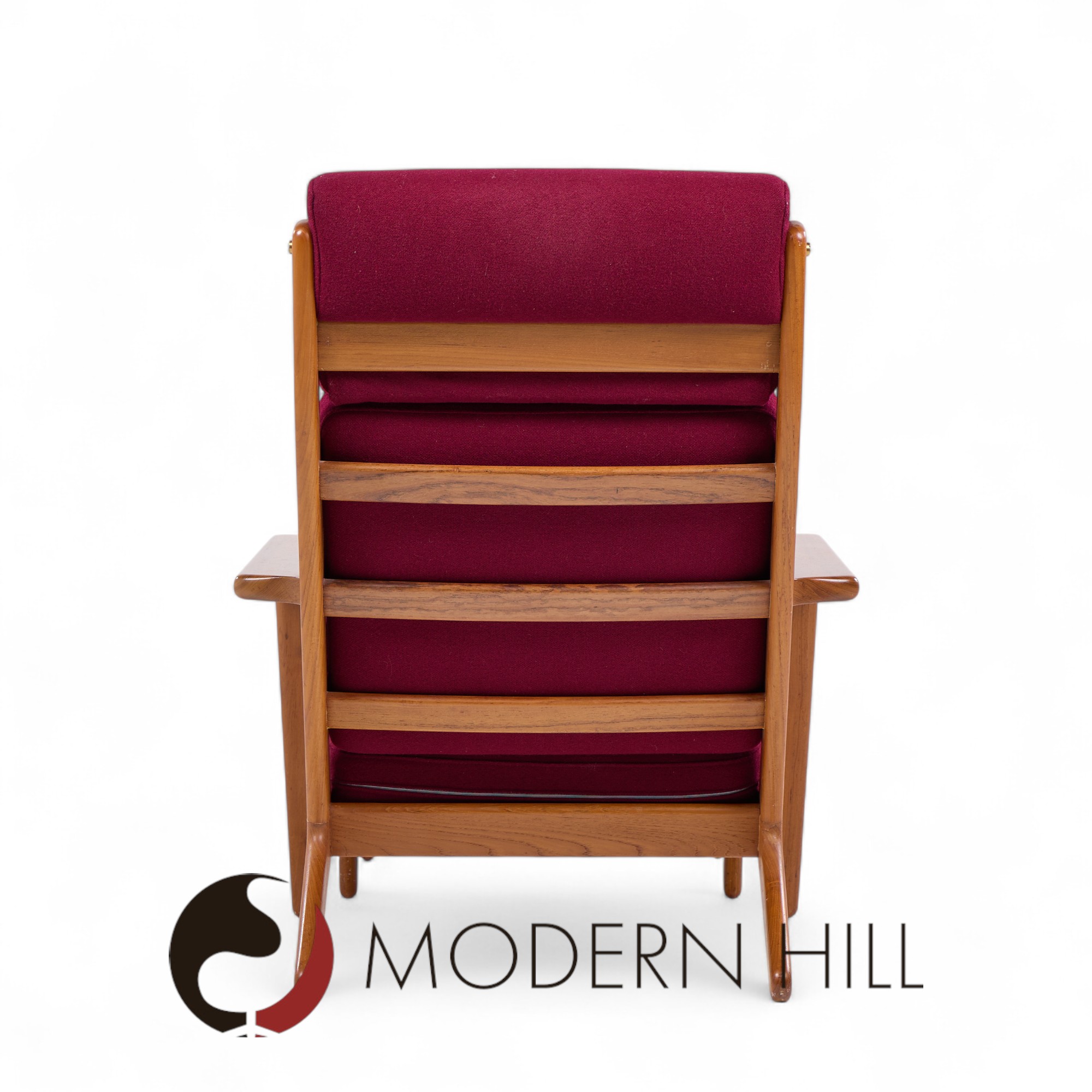 Hans Wegner for Getama Ge-290 Mid Century Danish Teak High Back Lounge Chairs - Pair with Ottoman