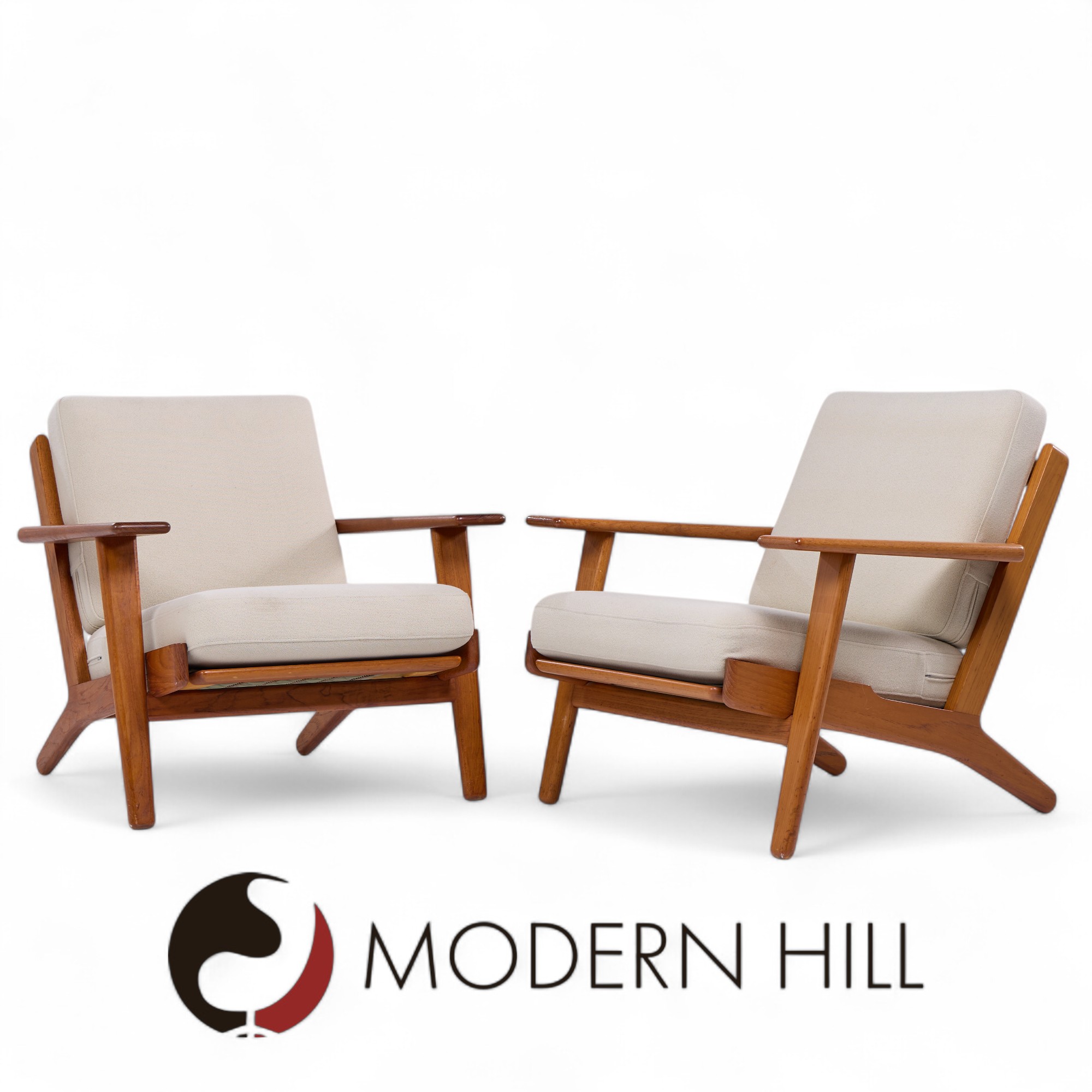 Hans Wegner for Getama Ge-290 Mid Century Danish Teak Low Back Lounge Chairs - Pair