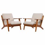 Hans Wegner for Getama Ge-290 Mid Century Danish Teak Low Back Lounge Chairs - Pair