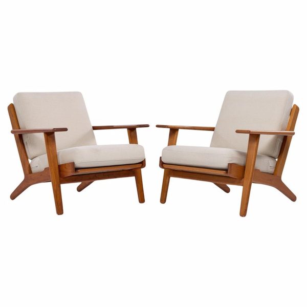 Hans Wegner for Getama Ge-290 Mid Century Danish Teak Low Back Lounge Chairs - Pair