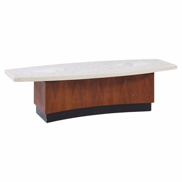Harvey Probber Mid Century Travertine and Walnut Coffee Table