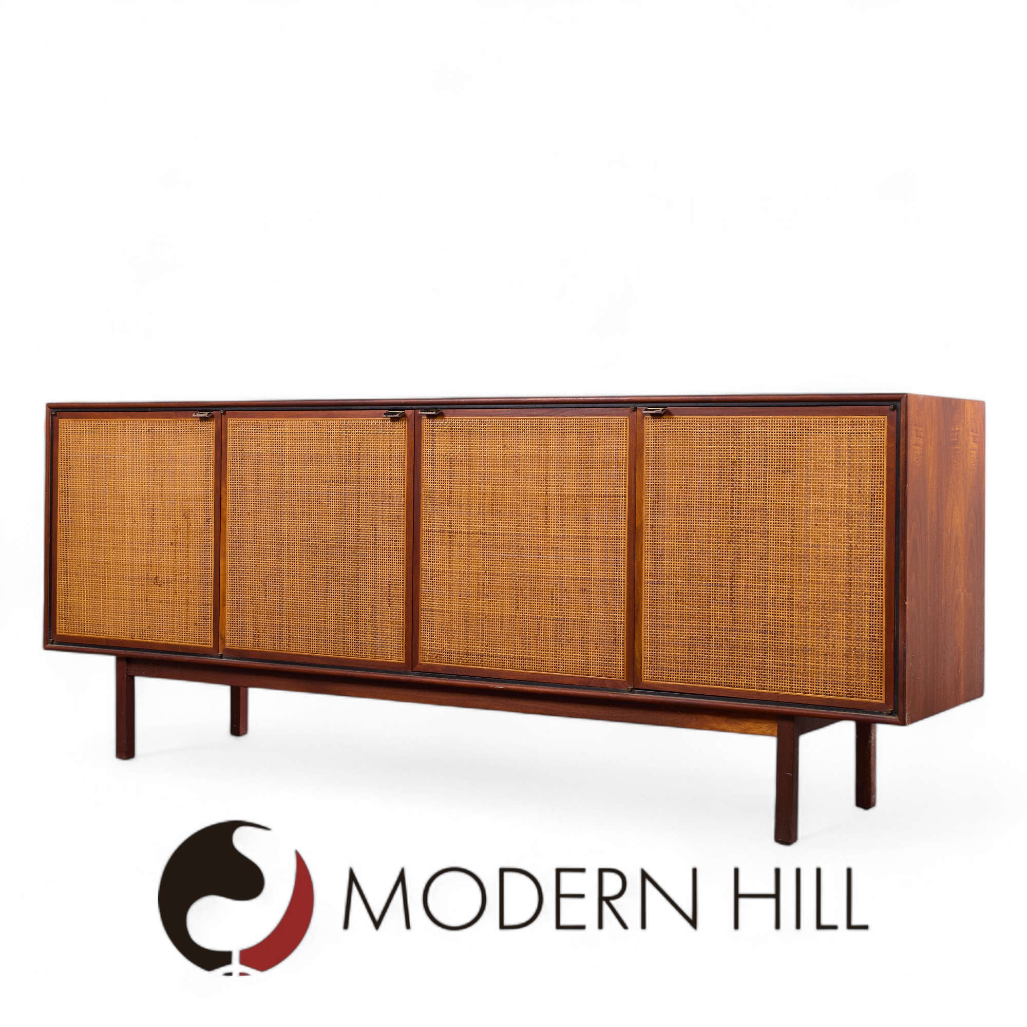 Jack Cartwright for Founders Mid Century Walnut and Cane Front Credenza