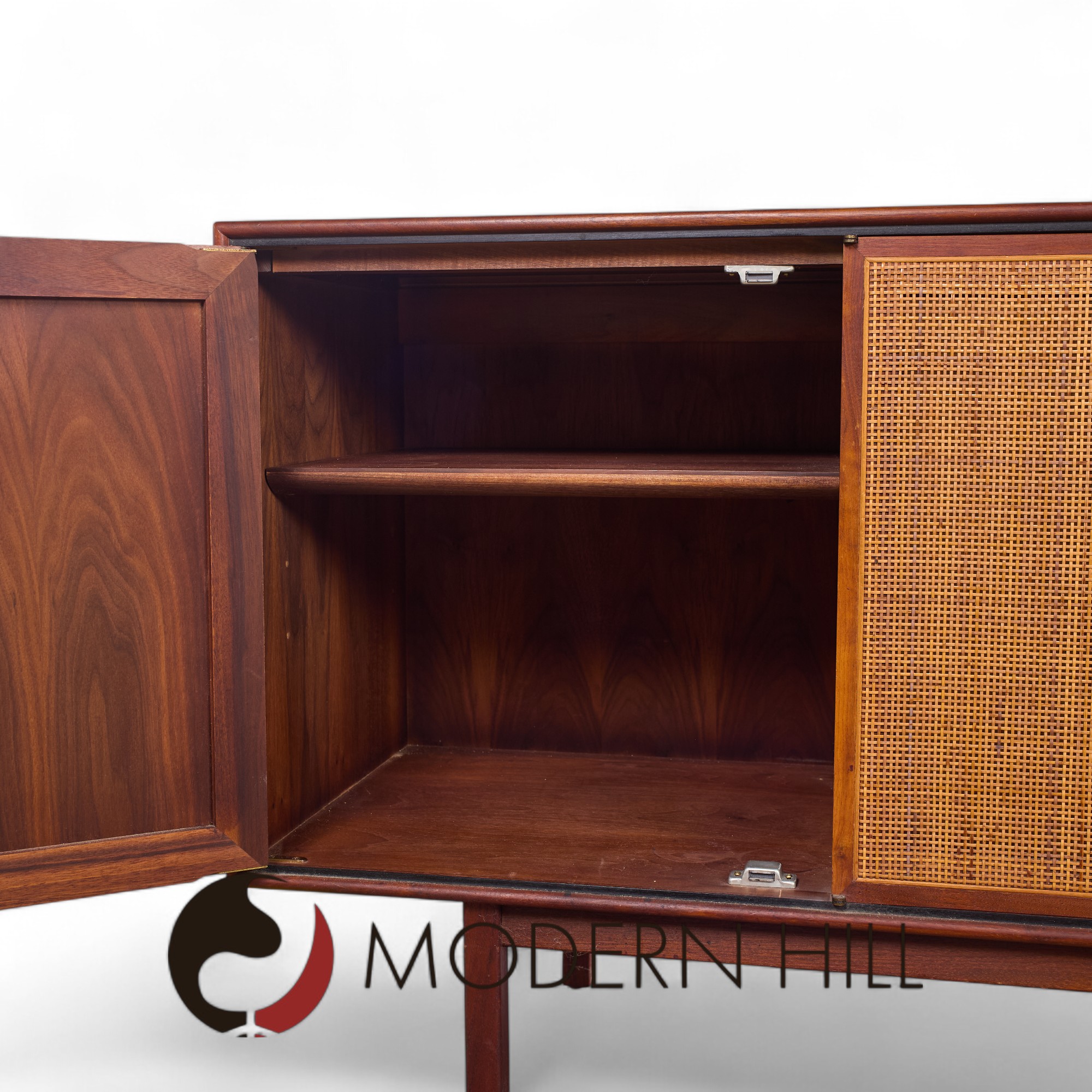 Jack Cartwright for Founders Mid Century Walnut and Cane Front Credenza