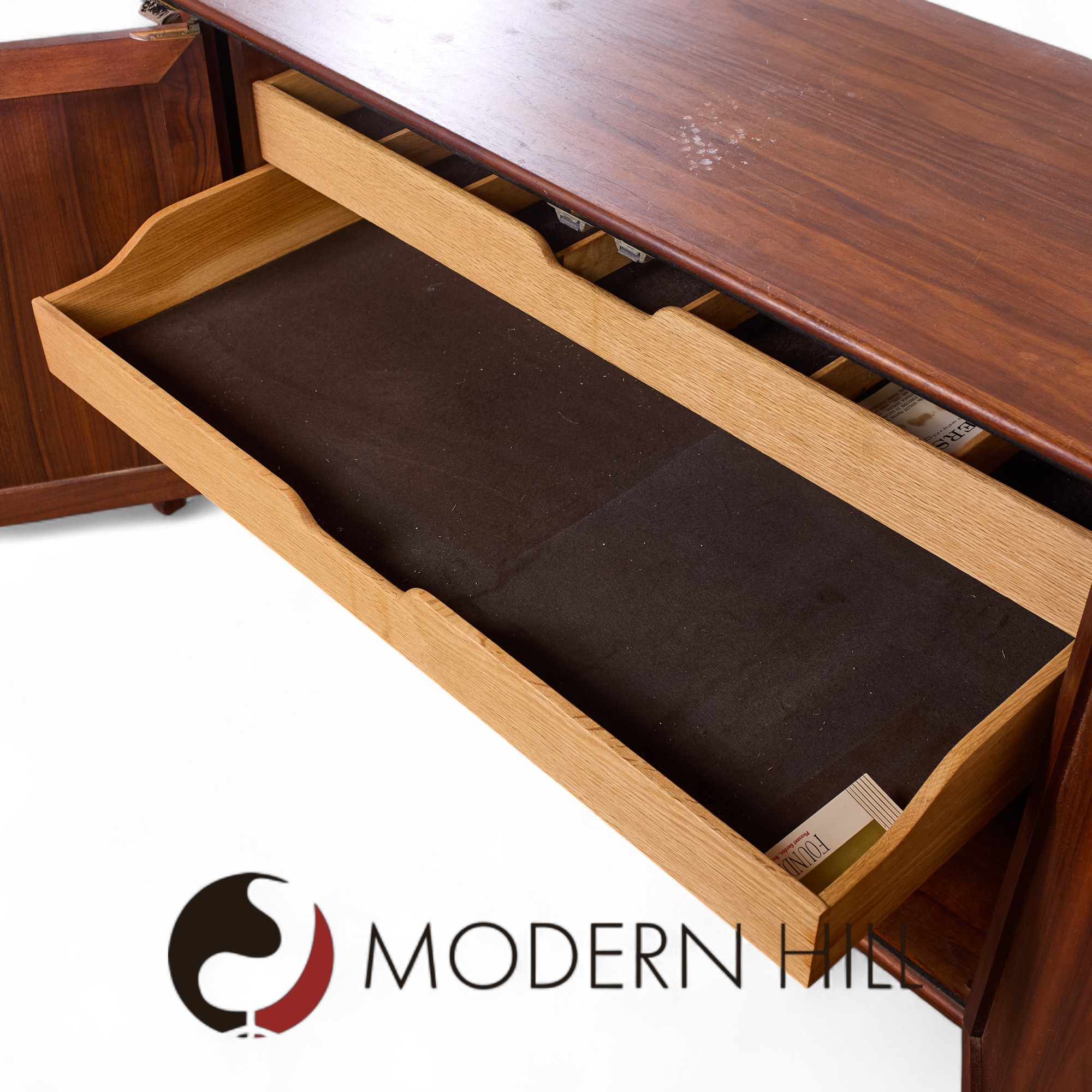 Jack Cartwright for Founders Mid Century Walnut and Cane Front Credenza