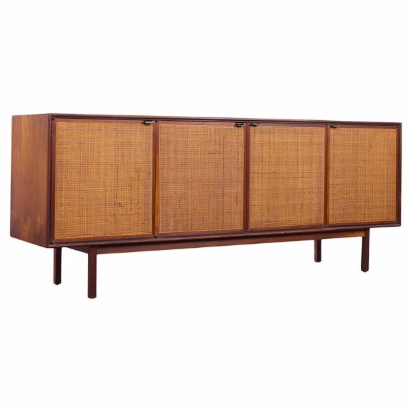 Jack Cartwright for Founders Mid Century Walnut and Cane Front Credenza