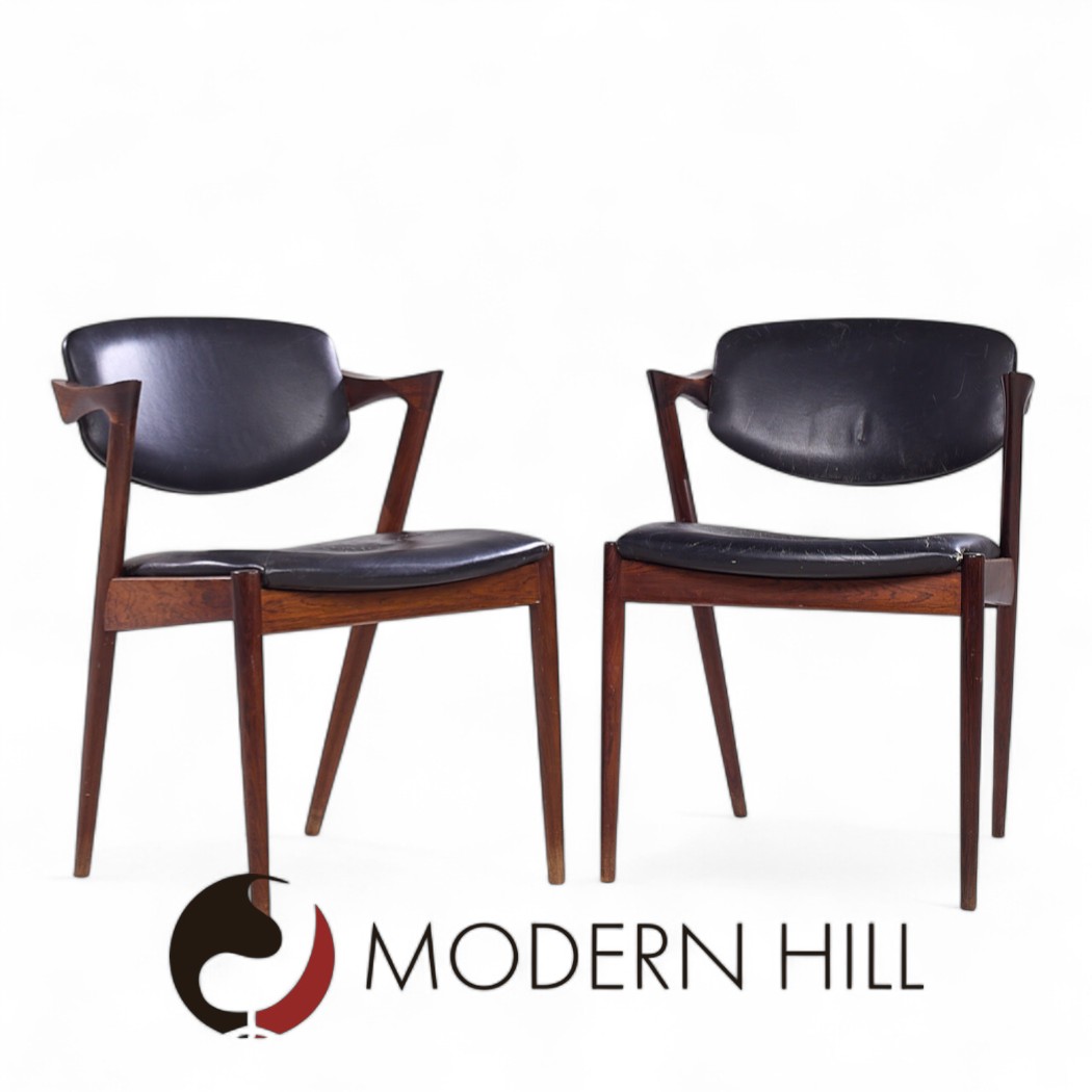 Kai Kristiansen Model 42 Mid Century Danish Rosewood Dining Chairs - Pair