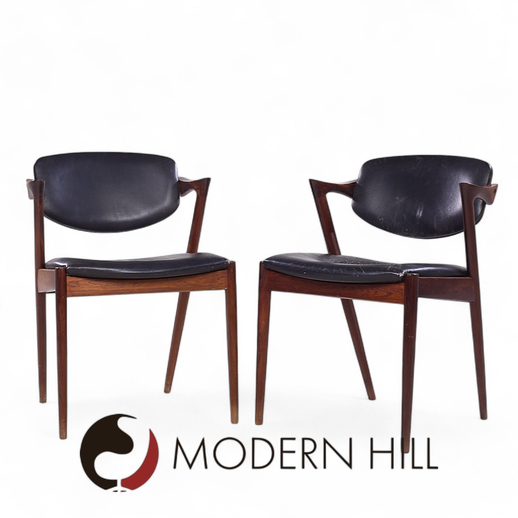 Kai Kristiansen Model 42 Mid Century Danish Rosewood Dining Chairs - Pair
