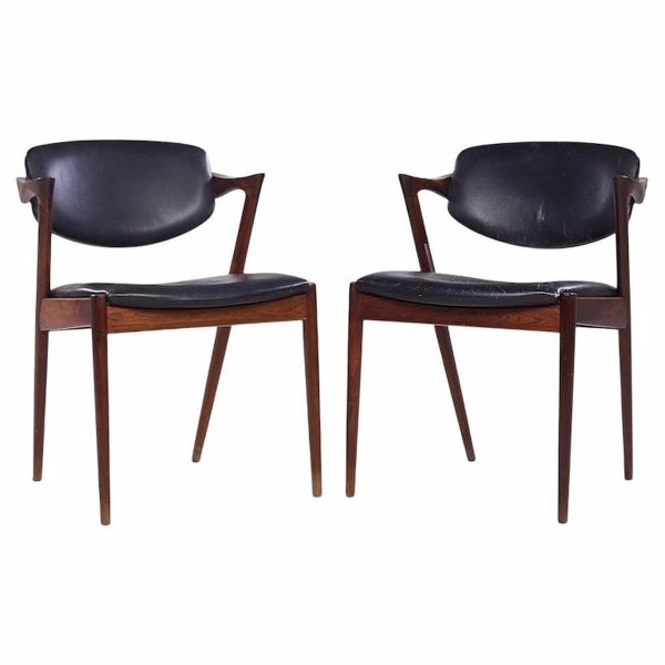 Kai Kristiansen Model 42 Mid Century Danish Rosewood Dining Chairs - Pair
