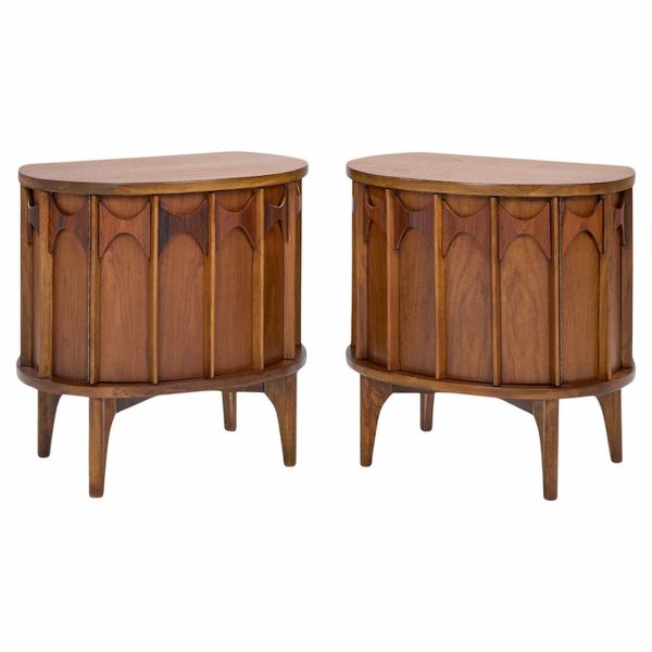 Kent Coffey Perspecta Mid Century Walnut and Rosewood Top Nightstands - Pair