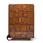 Lane Staccato Brutalist Mid Century Walnut Highboy Dresser
