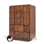 Lane Staccato Brutalist Mid Century Walnut Highboy Dresser
