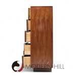 Lane Staccato Brutalist Mid Century Walnut Highboy Dresser