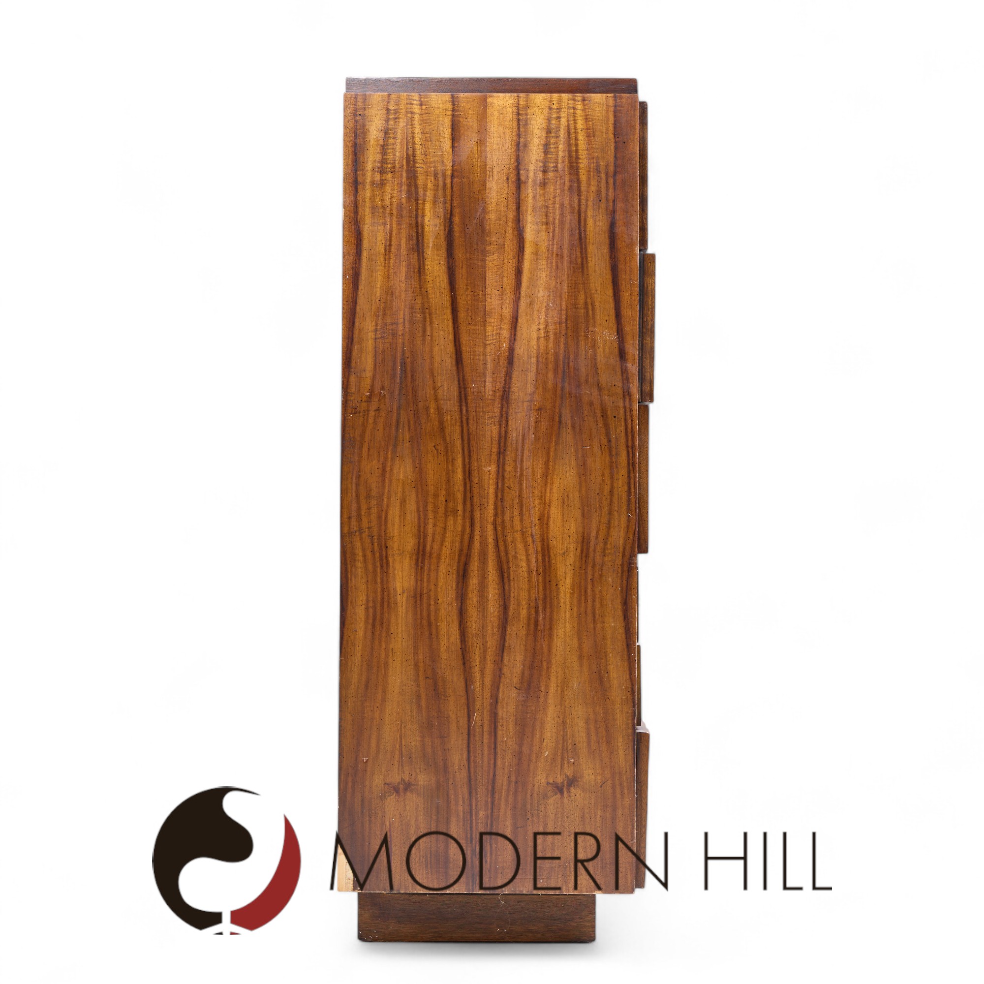 Lane Staccato Brutalist Mid Century Walnut Highboy Dresser