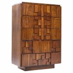 Lane Staccato Brutalist Mid Century Walnut Highboy Dresser