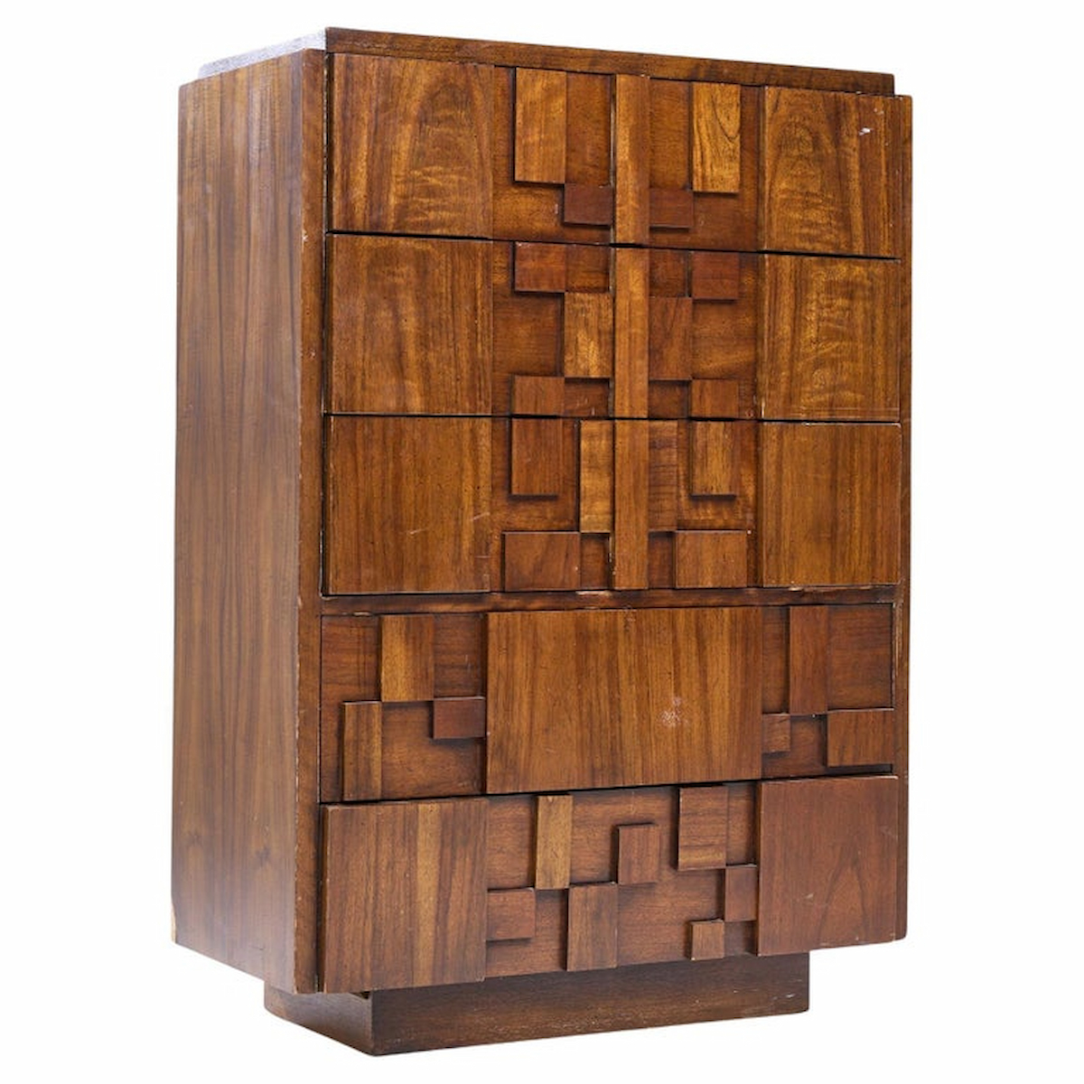 Lane Staccato Brutalist Mid Century Walnut Highboy Dresser