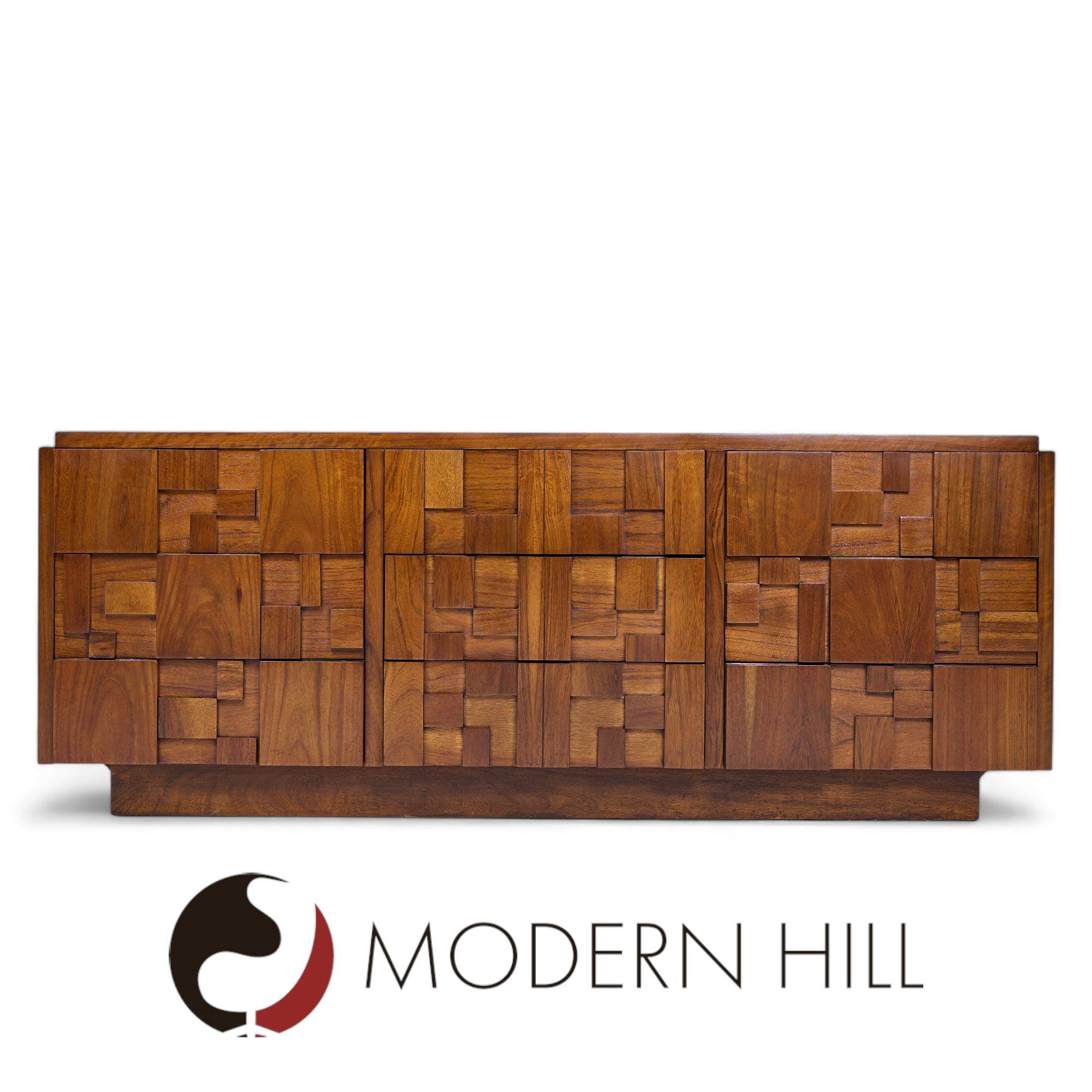 Lane Staccato Brutalist Mid Century Walnut Lowboy Dresser