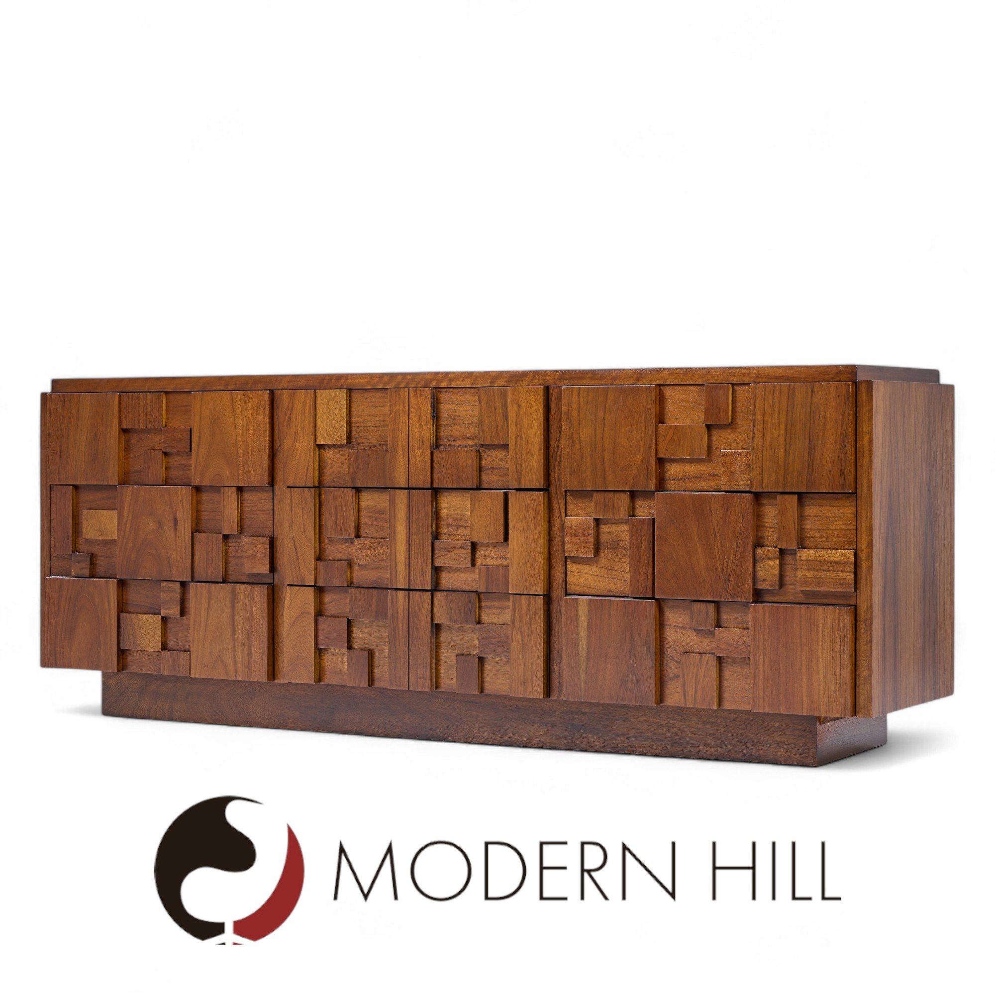 Lane Staccato Brutalist Mid Century Walnut Lowboy Dresser