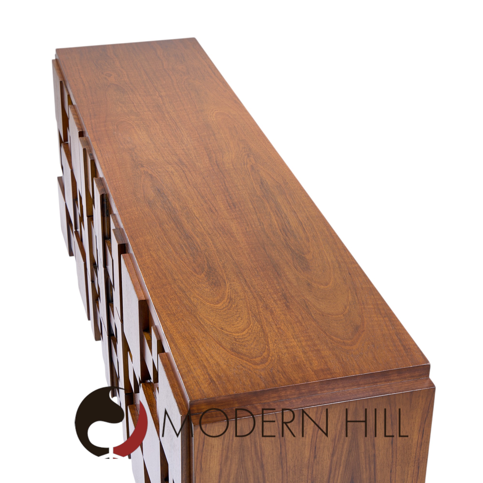 Lane Staccato Brutalist Mid Century Walnut Lowboy Dresser