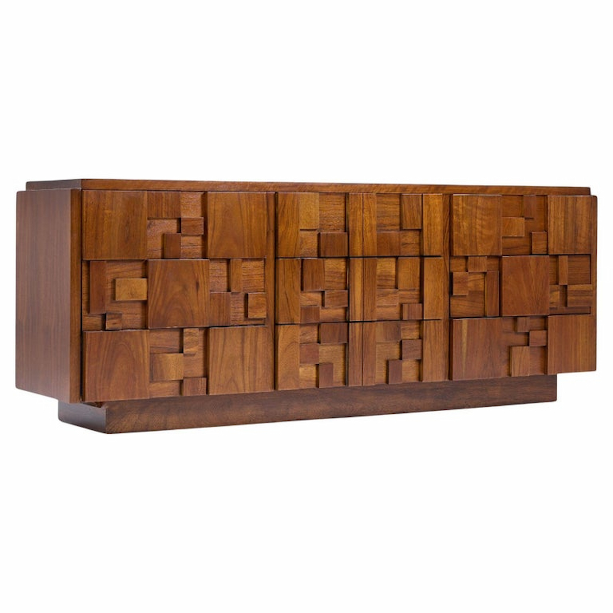 Lane Staccato Brutalist Mid Century Walnut Lowboy Dresser