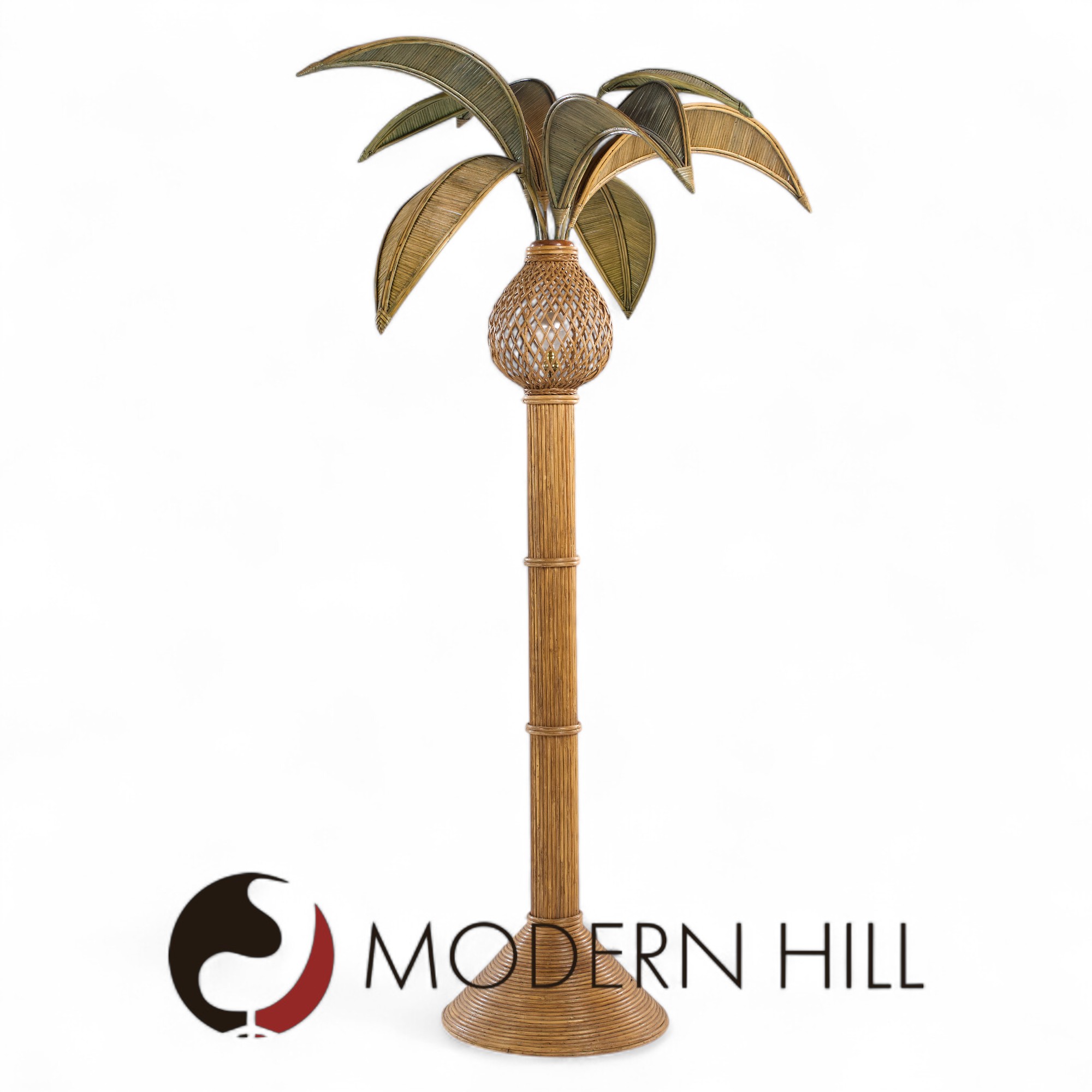 Mario Torres Lopez Style Mid Century Sculptural Rattan Palm Tree Lamps - Pair