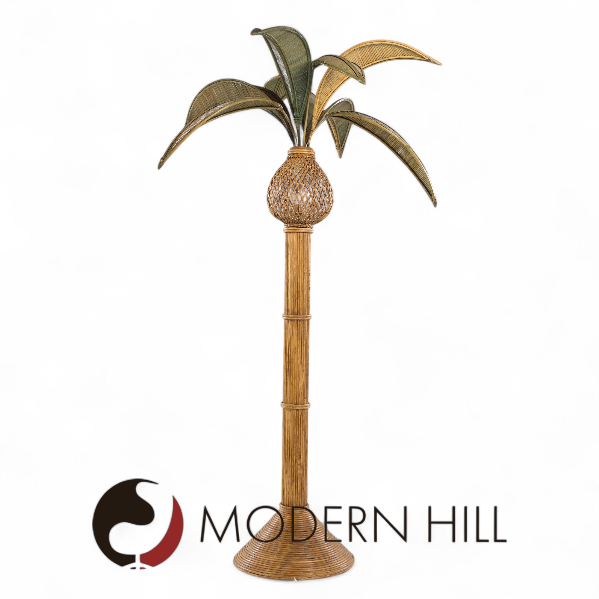 Mario Torres Lopez Style Mid Century Sculptural Rattan Palm Tree Lamps - Pair