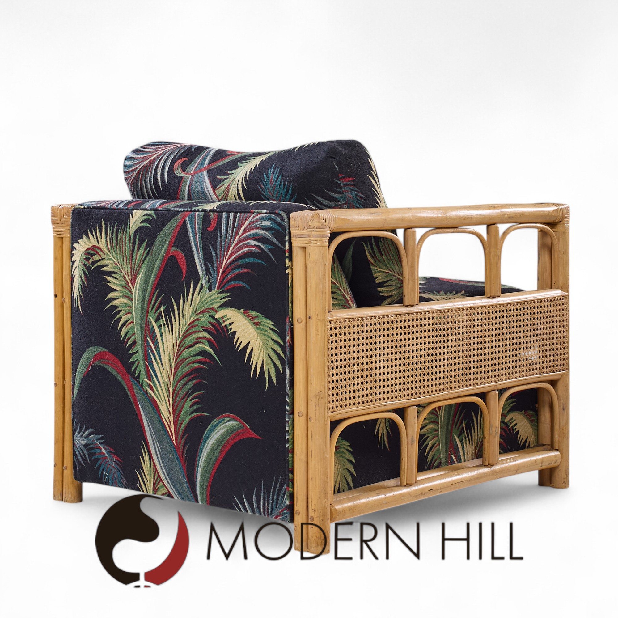 Mcguire Style Mid Century Rattan Club Lounge Chairs - Pair