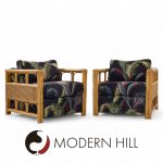 Mcguire Style Mid Century Rattan Club Lounge Chairs - Pair | Mid Century Modern Furniture - Mid Century Furniture Chicago Mcguire Style Mid Century Rattan Club Lounge Chairs - Pair