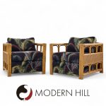 Mcguire Style Mid Century Rattan Club Lounge Chairs - Pair | Mid Century Modern Furniture - Mid Century Furniture Chicago Mcguire Style Mid Century Rattan Club Lounge Chairs - Pair