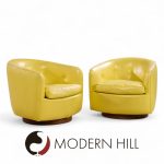 Milo Baughman for Thayer Coggin Roxy Mid Century Walnut Swivel Tilt Lounge Chairs - Pair