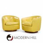 Milo Baughman for Thayer Coggin Roxy Mid Century Walnut Swivel Tilt Lounge Chairs - Pair