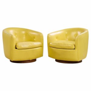 Milo Baughman for Thayer Coggin Roxy Mid Century Walnut Swivel Tilt Lounge Chairs - Pair