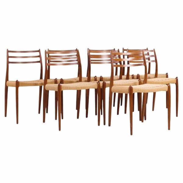 Niels Moller Model 78 Mid Century Danish Teak and Rope Dining Chairs - Set of 8
