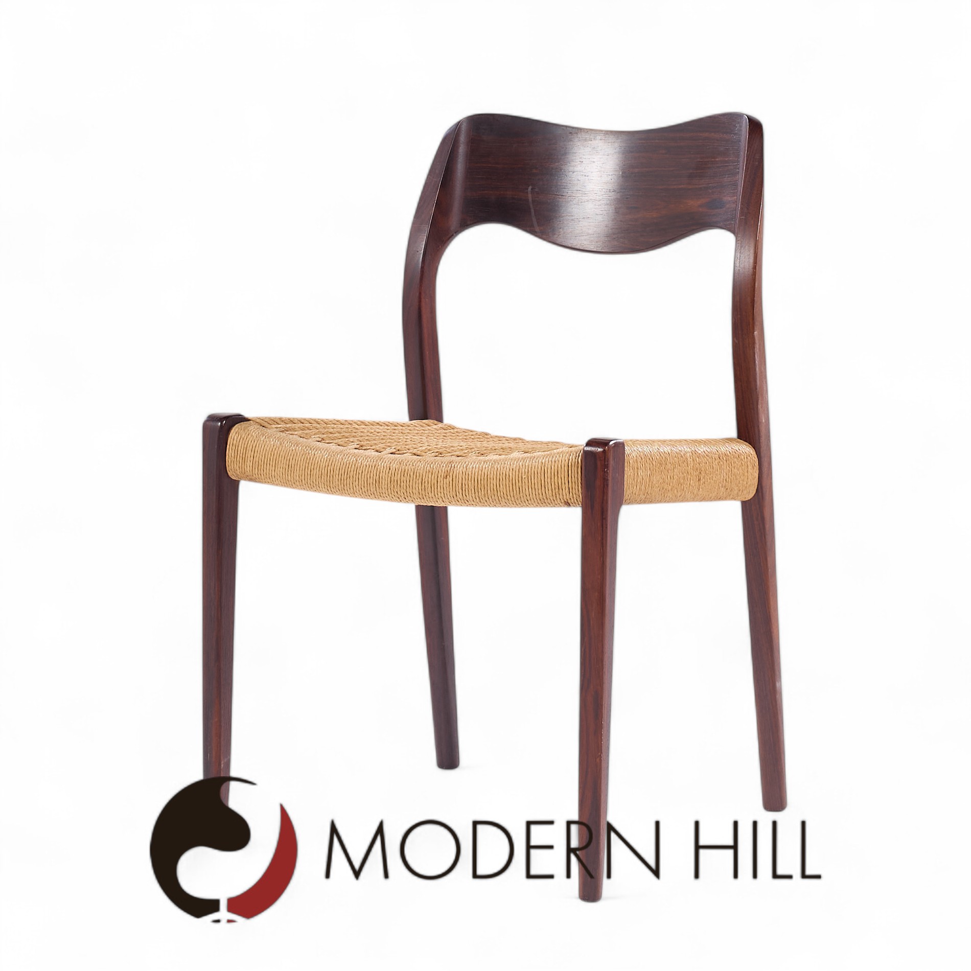 Niels Moller Model Mid Century Danish Rosewood and Cord Dining Chair