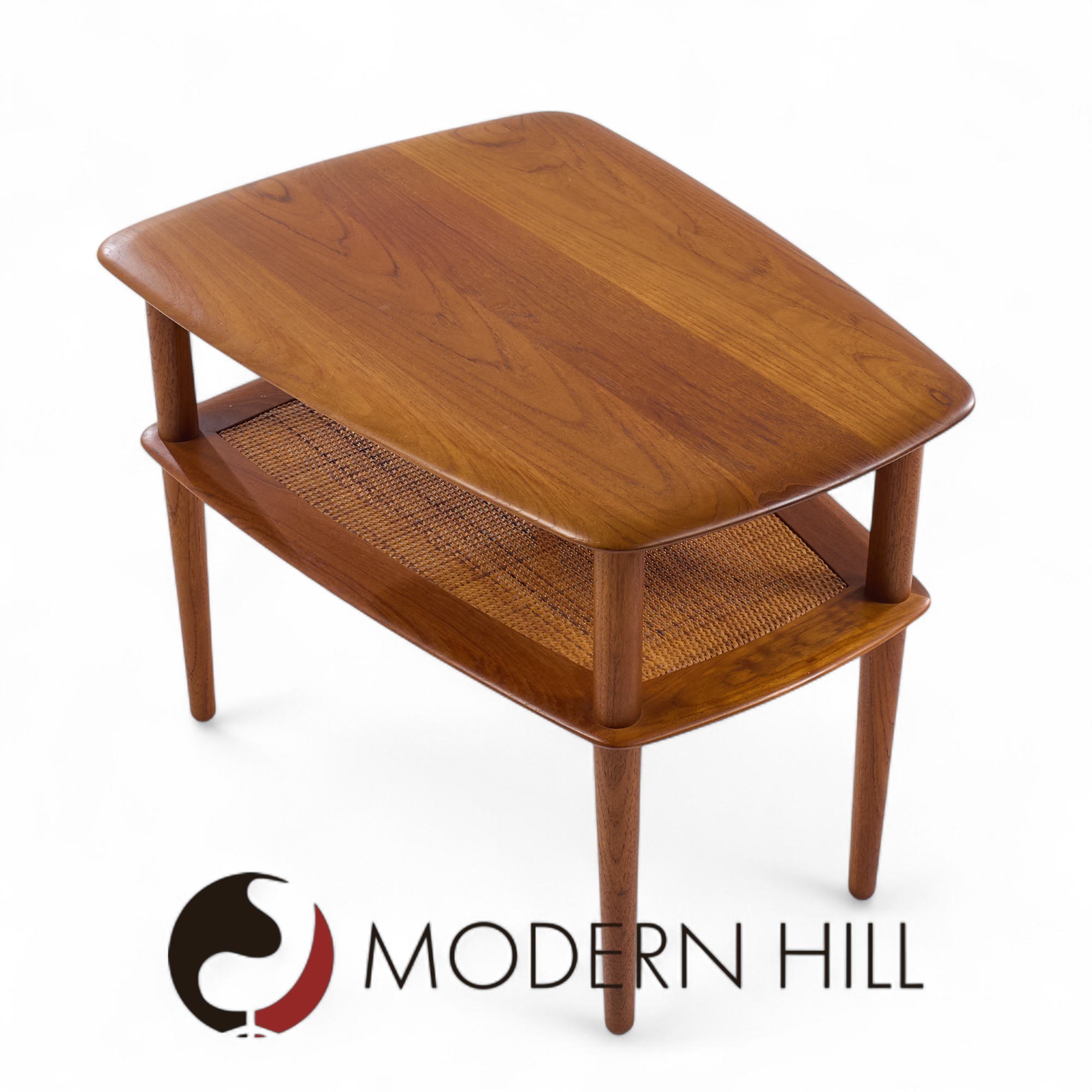 Peter Hvidt for France and Son Mid Century Danish Teak and Cane Side End Tables - Pair