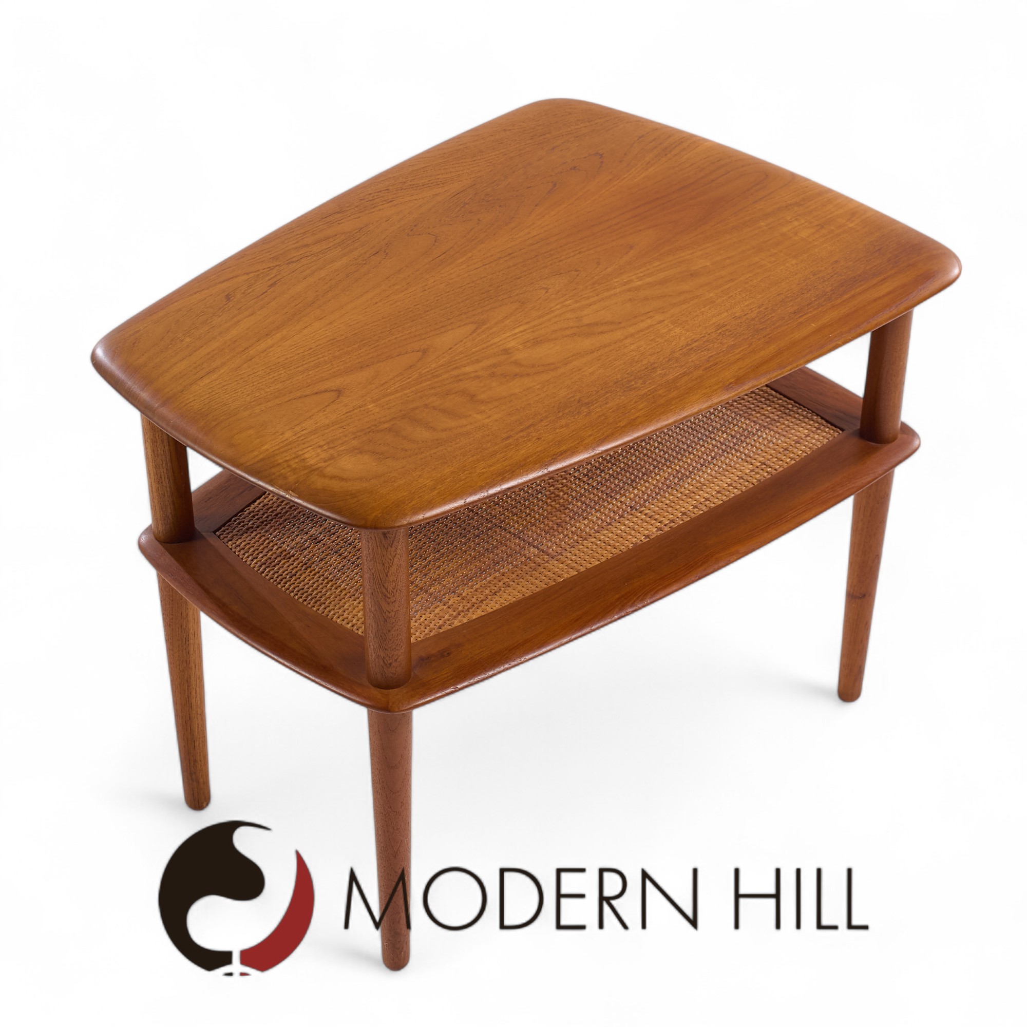 Peter Hvidt for France and Son Mid Century Danish Teak and Cane Side End Tables - Pair