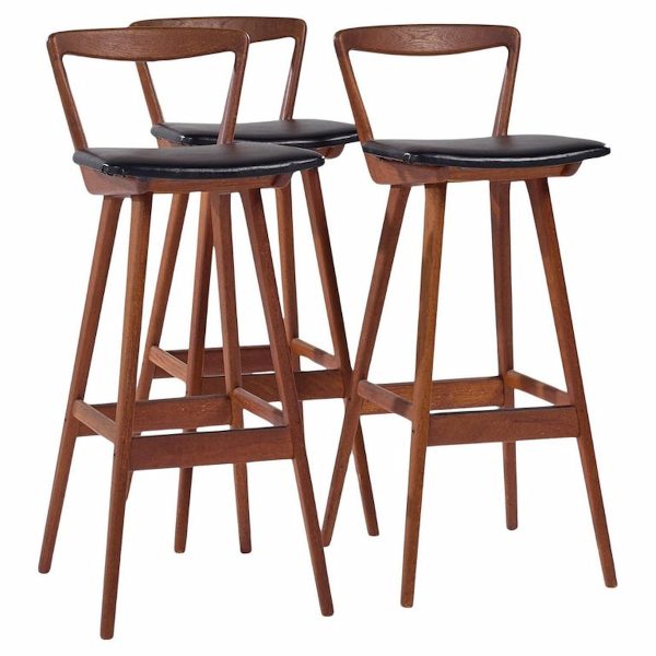 Rosengren Hansen for Brande Møbelfabrik Mid Century Teak Bar Stools - Set of 3