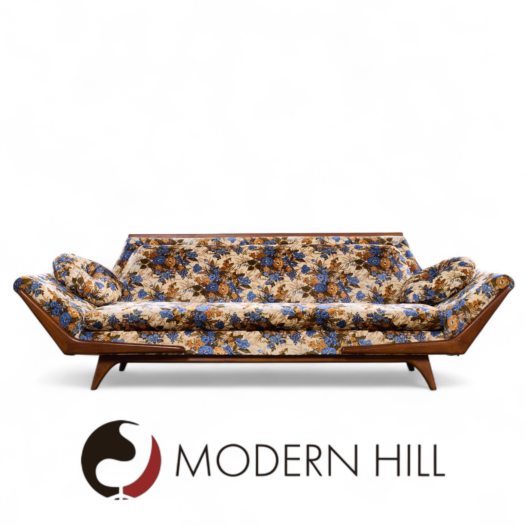 Adrian Pearsall Style Rowe Mid Century Walnut Gondola Sofa