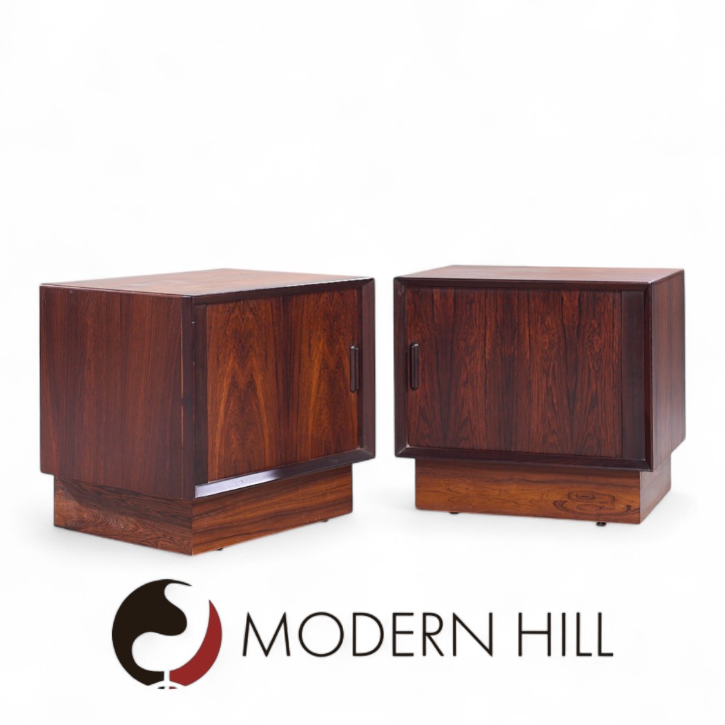 Svend Madsen Mid Century Danish Rosewood Tambour Door Nightstands - Pair