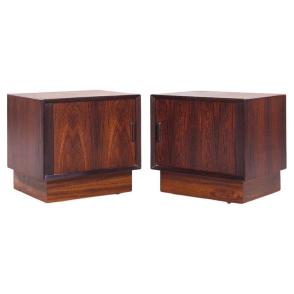 Svend Madsen Mid Century Danish Rosewood Tambour Door Nightstands - Pair