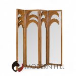 Vivai Del Sud Mid Century Italian Bamboo Rattan Palm Tree Folding Screen Mirror