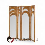 Vivai Del Sud Mid Century Italian Bamboo Rattan Palm Tree Folding Screen Mirror