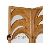 Vivai Del Sud Mid Century Italian Bamboo Rattan Palm Tree Folding Screen Mirror