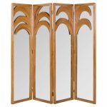 Vivai Del Sud Mid Century Italian Bamboo Rattan Palm Tree Folding Screen Mirror