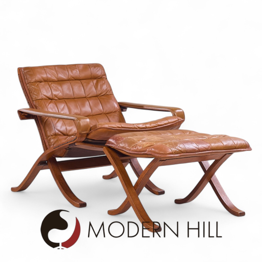 Westnofa Mid Century Norwegian Bentwood and Leather Lounge Chairs - Pair