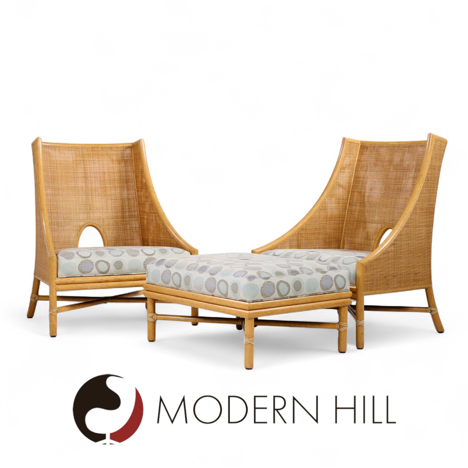 Barbara Barry for Mcguire Caned Lounge Chairs - Pair and Ottoman