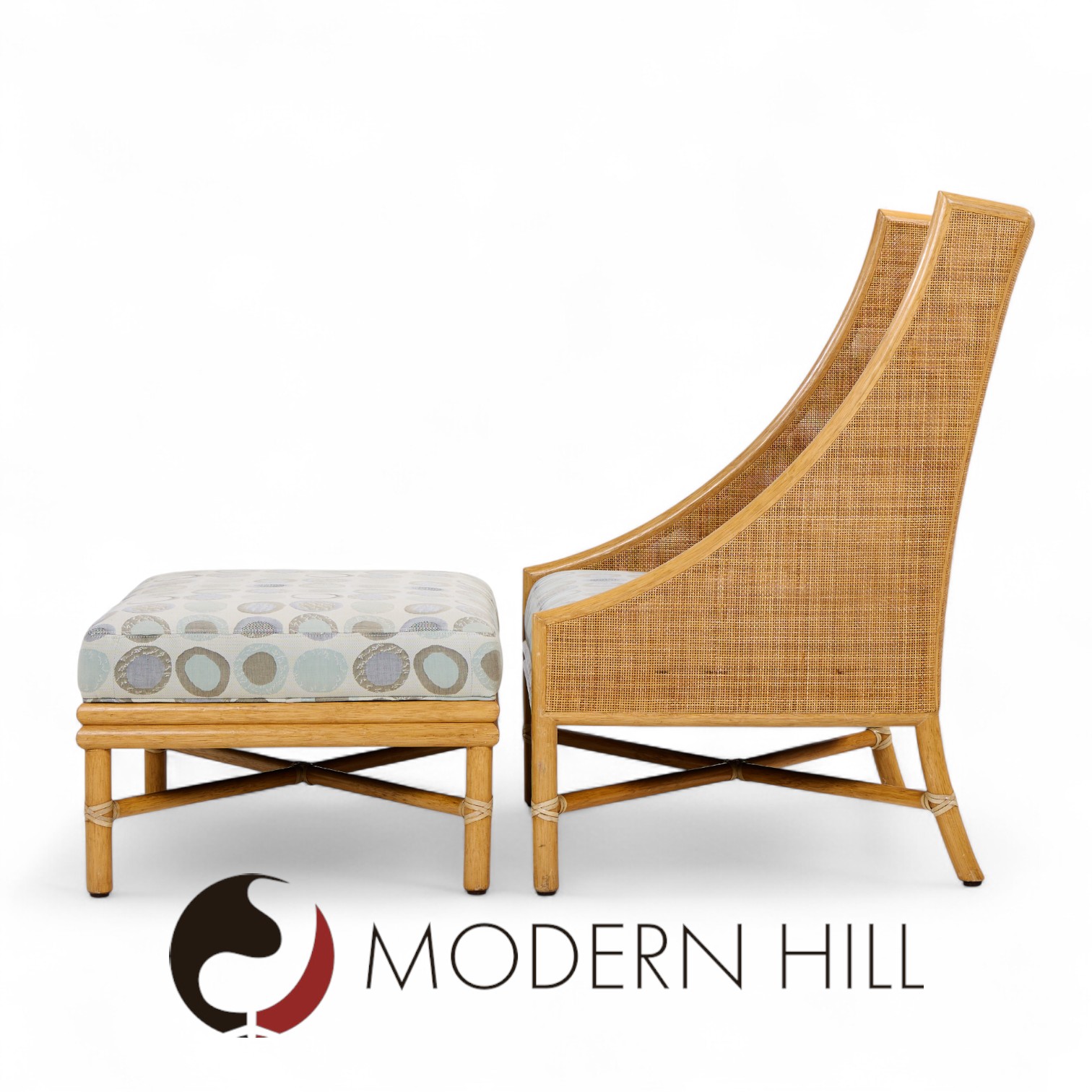 Barbara Barry for Mcguire Caned Lounge Chairs - Pair and Ottoman