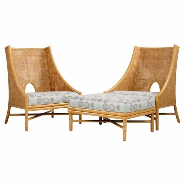 Barbara Barry for Mcguire Caned Lounge Chairs - Pair and Ottoman
