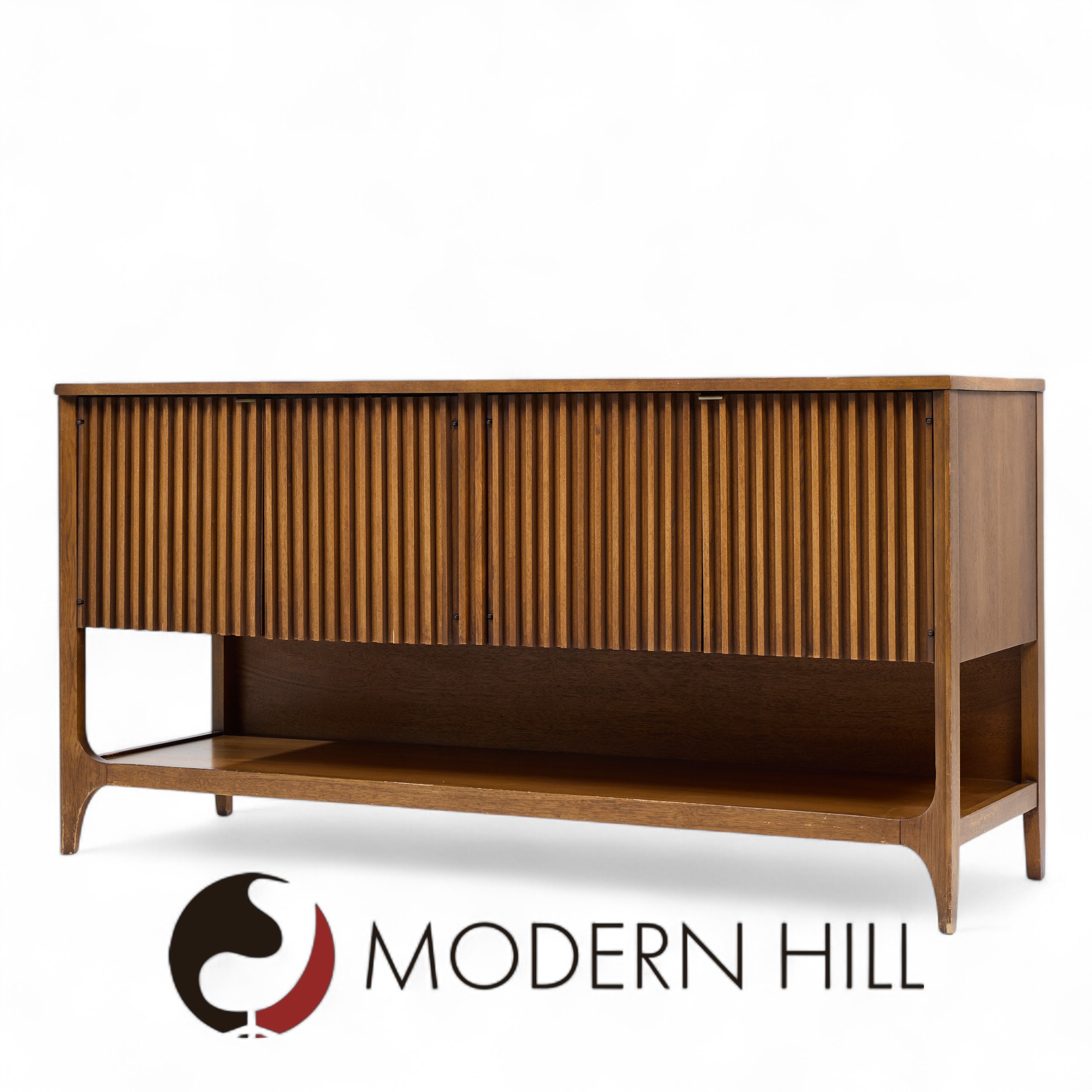 Broyhill Brasilia Mid Century Walnut Fluted Credenza