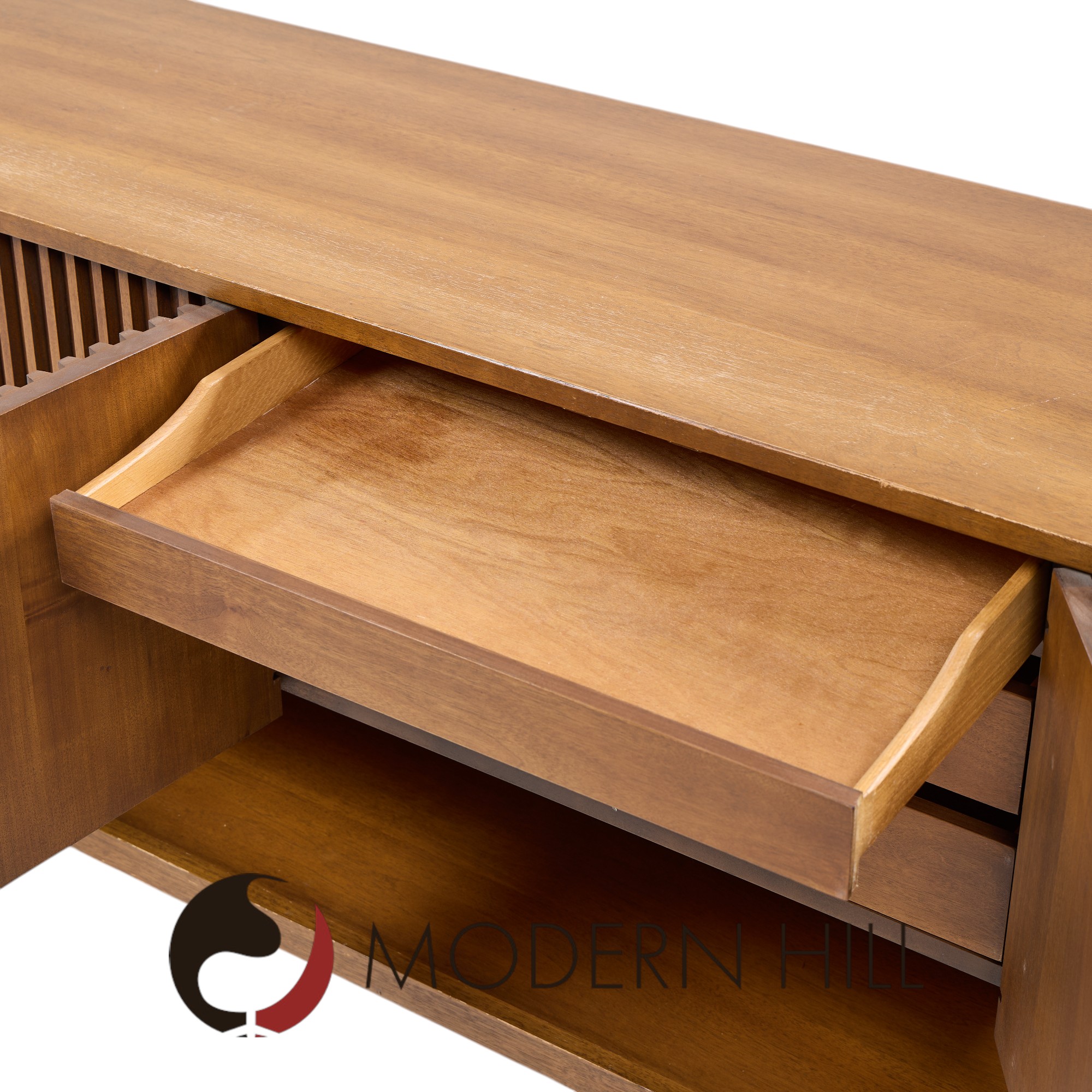 Broyhill Brasilia Mid Century Walnut Fluted Credenza