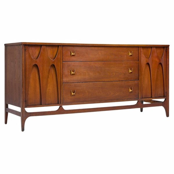 Broyhill Brasilia Mid Century Walnut and Brass 66-inch Credenza